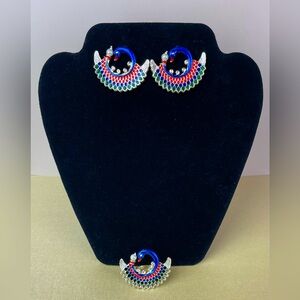 Zaveri Pearls Multicolor Meenakari Peacock Earrings and Ring